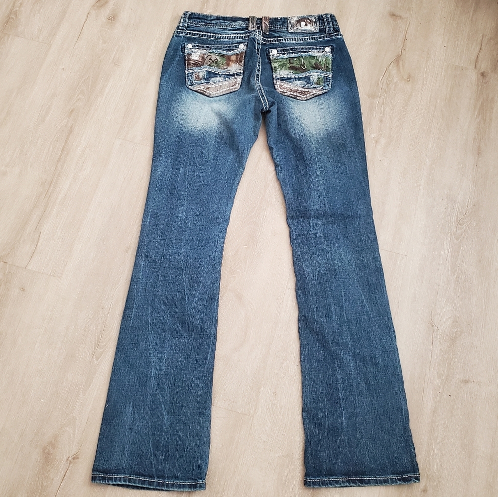 Grace in LA Boot Cut Camo Pocket Flare Western Jeans Size 29